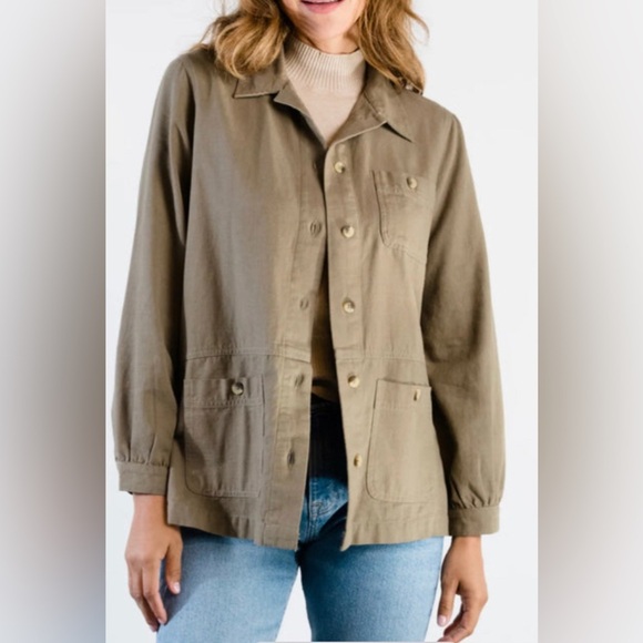 ABLE The Phyllis Utility Shacket in Dusky Green Size: Small Lightweight Shacket - Picture 1 of 15